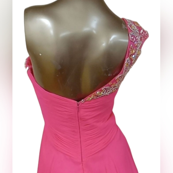 Studio 17 Shocking Pink One Shoulder Paisley Beaded Gown - Picture 9 of 14